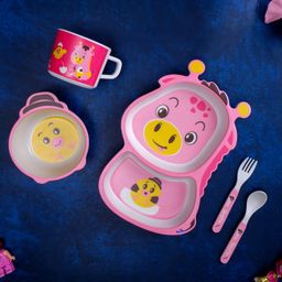 The Bamboo Co Bamboo Kids/Baby Feeding/Dinner Set of 5- Pink Giraffe-image-87