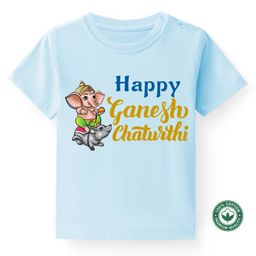 BLUSHES Ganesha Theme 100% Cotton Half Sleeve Ganesh Chaturthi Printed Tee-Powder Blue-image-38