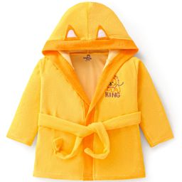Doodle Poodle Terry Knit Full Sleeves Highly Absorbant Hooded Bath Robe with Lion Applique - Yellow-image-60