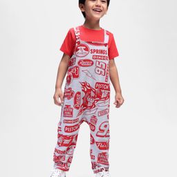 Babyhug Disney Single Jersey Knit Half Sleeves T-Shirt & Dungaree Set With Cars Print - Red & Grey-image-99