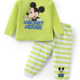 Babyhug Disney Single Jersey Knit Full Sleeves Night Suit with Mickey Mouse Graphics - Lime Green-image-17