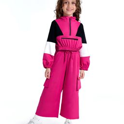 Ollington St. Cotton Knit Full Sleeves Cut & Sew Solid ColourJacket & Cargo Track Pant with Slit- Dark Pink-image-64