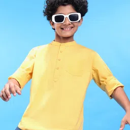 Pine Kids Cotton Woven Full SleevesMandarin Collar Solid Shirt - Lime Yellow-picture-34