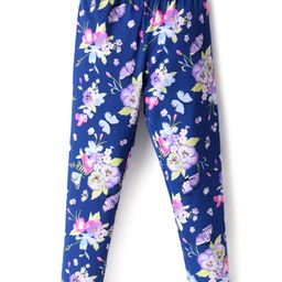 Babyhug Cotton Knit Full Length Leggings with Floral Print-Navy Blue-picture-43