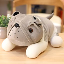 Tickles Sitting Bull Dog Soft Stuffed Animal Toy for Kids Room (Size: 30 cm Color: Grey and White)-26