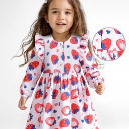 Doodle Poodle 100% Cotton Knit Full Sleeves Frock with Tropical Theme Print - White-image-39