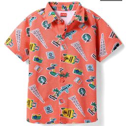 Babyhug Cotton Knit Half Sleeves Shirt With Summer Theme Print - Peach-image-53
