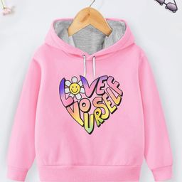 Trampoline Cotton Blend Full Sleeves Love Yourself Text Printed Hooded Sweatshirt - Pink-picture-36