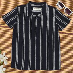The Lion and the Fish Cotton Half Sleeves Striped Shirt - Black-image-64