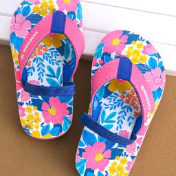 Cute Walk by Babyhug Flip Flops with Back Strap & Floral Print - Pink-image-51