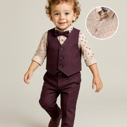 Babyoye 100% Cotton Solid Color 3 Pieces Suit with Bow - Maroon-image-30