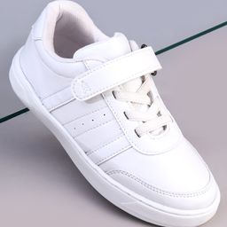 Pine Kids Velcro Closure Solid Color School Shoes - White-image-92