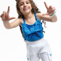 Ollington St. Cotton Sleeveless Knit Top & Shorts Set with Bow Applique - Blue & White-picture-1