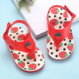 Babyoye Velcro Closure Flip Flops with Strawberry Print - Red-picture-24