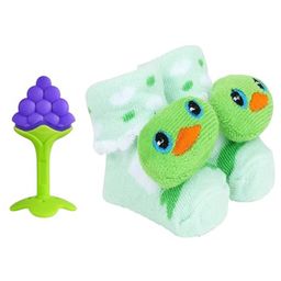 The Cheeky Kidzz Baby Soft Silicone Fruit Learning Teething Teether BPA Free With 1 Pair Soft Cotton Anti-Slip Newborns Socks 0 to 6 Months (GREEN)-image-58