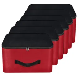 Storite 6 Pack Nylon Underbed Moisture Proof Wardrobe Organizer Storage Bag for Clothes With Zipper Closure and Handle Square -(Red & Black,-picture-34