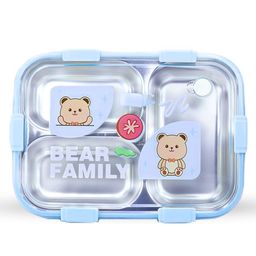 Attro Bento Deluxe 3 Compartment Inner Stainless Steel Lunch Box & Spoon 750 ml - Light Blue-picture-11