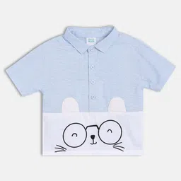 MINI KLUB Cotton Knit Half Sleeves Animal Embroidered Shirt - White-picture-17