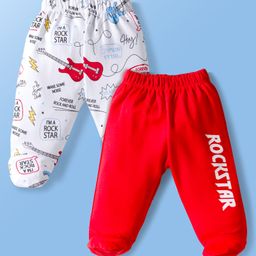 Doodle Poodle Interlock Knit Full Length Bootie Leggings With Text Print Pack Of 2 - Red & White-picture-35