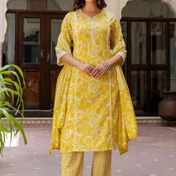 Anouk Women Floral Printed Cotton Kurta with Palazzo & Dupatta-image-91