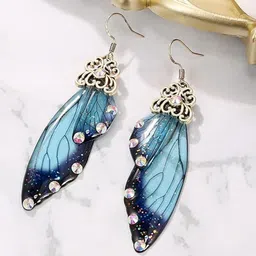 EL REGALO Artificial Stones Studded Feather Shaped Drop Earrings-picture-27