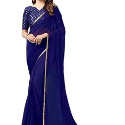 THE FASHION ATTIRE Dark Blue Solid/Plain Bollywood Chiffon Saree-picture-27