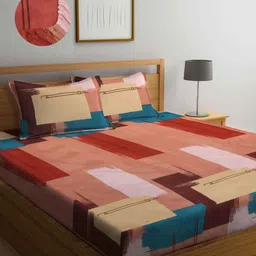 Aura Brown & Blue Abstract Printed 300 TC Cotton King Bedsheet Set 2.70 m x 2.60 m-2