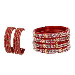 SOMIL Set Of 12 Red Artificial Stones & Beads Glass Bangles-picture-41
