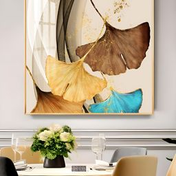 THE NEXT DECOR Yellow & Brown Plant Leaves Glass Finish Square Wall Art-image-13