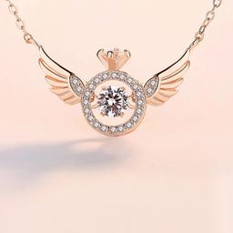 DressBerry Women Rose Gold-Plated Angel Wings Moving Crystal Necklace-image-26