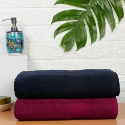 Creeva Maroon & Navy Blue 2 Cotton 550 GSM Bath Towel-image-58
