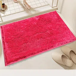 Elanza Pack Of 1 Red Solid Anti-Skid Microfiber Bath Rugs-picture-4