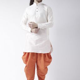 DEYANN Men Off-White & Orange Solid Kurta with Patiala-image-53
