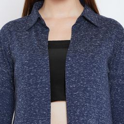 Hypernation Navy Blue Solid Open Front Shrug image 2