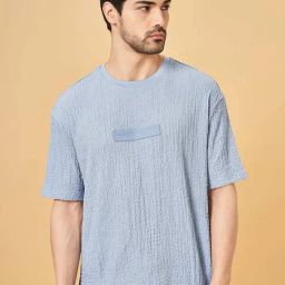 Street 808 By Pantaloons Celestial Blue Boxy Fit Texture T-Shirt-image-17