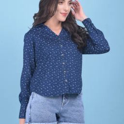 Crimsoune Club Navy Cotton Floral Print Shirt-image-37