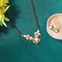 Abdesigns Gold-Plated Black Beaded & Kundan Polki Diamond Mangalsutra-image-59