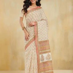 Fabindia Peach Regular Fit Printed Saree-image-56