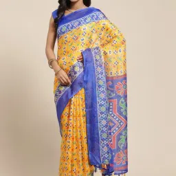 Vaamsi Yellow Printed Saree With Unstitched Blouse-image-51