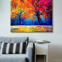 999store Yellow & Pink Abstract Forest Trees Canvas Painting-25