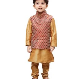 VASTRAMAY Kids Rose Gold Kurta Set-image-66