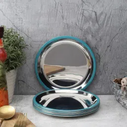 VarEesha Blue Stainless Steel Quarter Plates - Set of 6-30