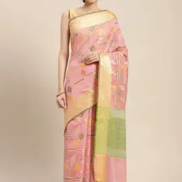 Banarasi Silk Works Pink Silk Woven Saree With Unstitched Blouse-image-62