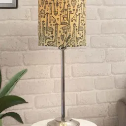 Homesake Chrome Basic Multicolor Steel Bedside Table Lamp With Fabric Shade - Set of 1-35