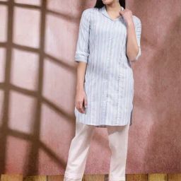 Stylum Blue Striped Straight Kurta-image-15
