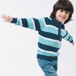 Ed-a-Mamma Kids Blue Cotton Striped Full Sleeves Sweater-image-11