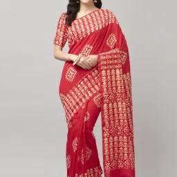 Satrani Red Printed Saree With Unstitched Blouse-image-88