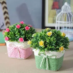 Foliyaj Multicolor Plastic Artificial Flower Plant With Pot - Set of 2-62