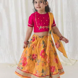Tiber Taber Girls Embroidered Pure Cotton Ready to Wear Lehenga & Blouse With Dupatta-picture-18