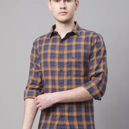 Cantabil Mustard & Blue Regular Fit Check Shirt-picture-22